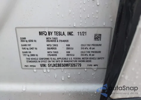 2021 Tesla Model X Long Range Dual Motor All-Wheel Drive z USA, uszkodzony, nr VIN 5YJXCBE50MF326779